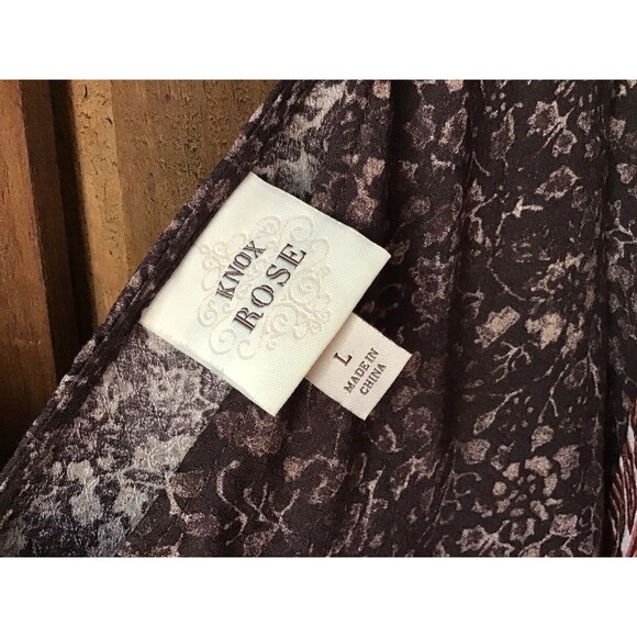 Knox Rose Top Size L Brown Batik Beaded Tassel Boho Hippie Casual Lightweight - Picture 6 of 8